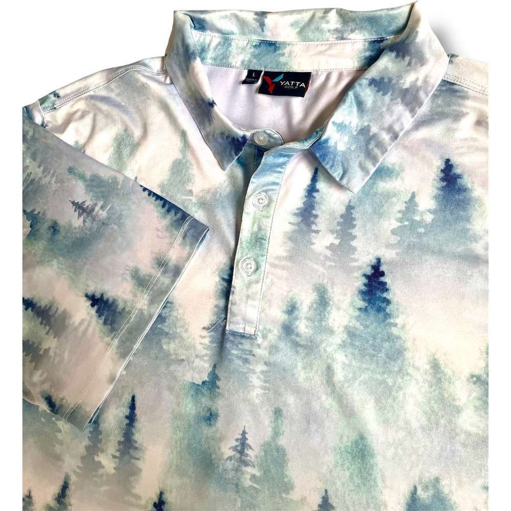 YATTA GOLF Men's Large Trees Forest Print Short Sleeve Polo Shirt Breathable AOP - Picture 1 of 8